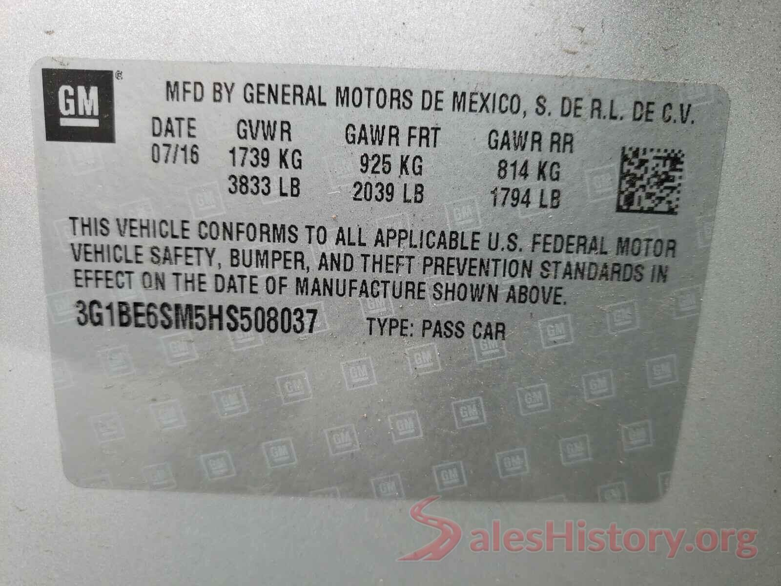 3G1BE6SM5HS508037 2017 CHEVROLET CRUZE