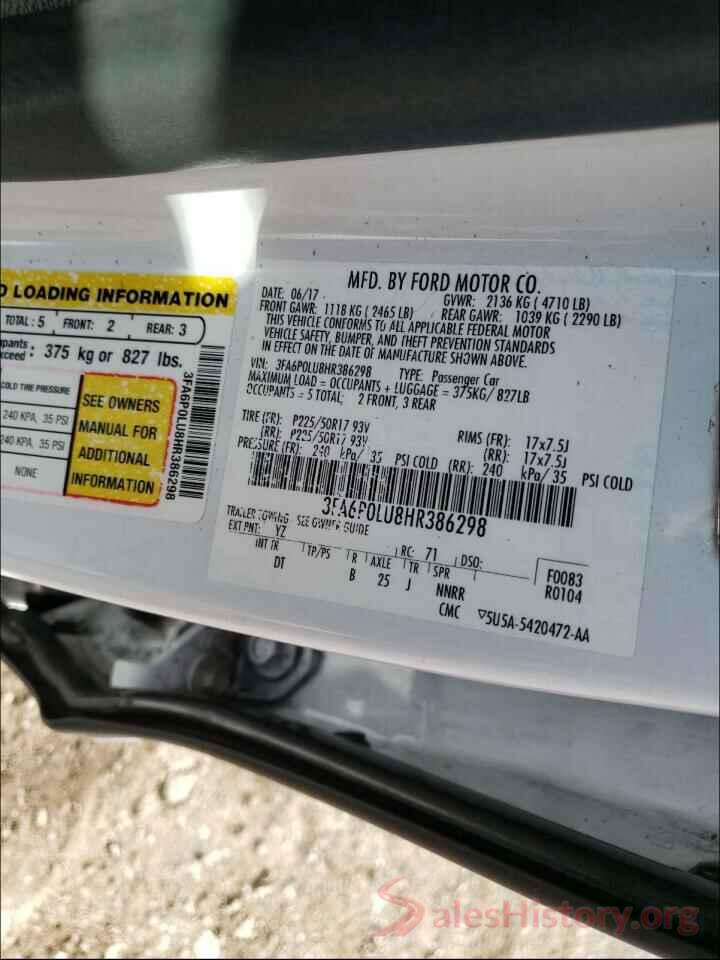 3FA6P0LU8HR386298 2017 FORD FUSION