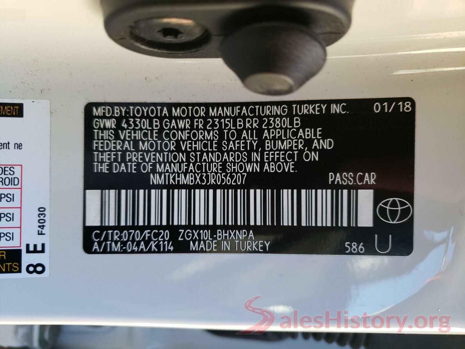 NMTKHMBX3JR056207 2018 TOYOTA C-HR