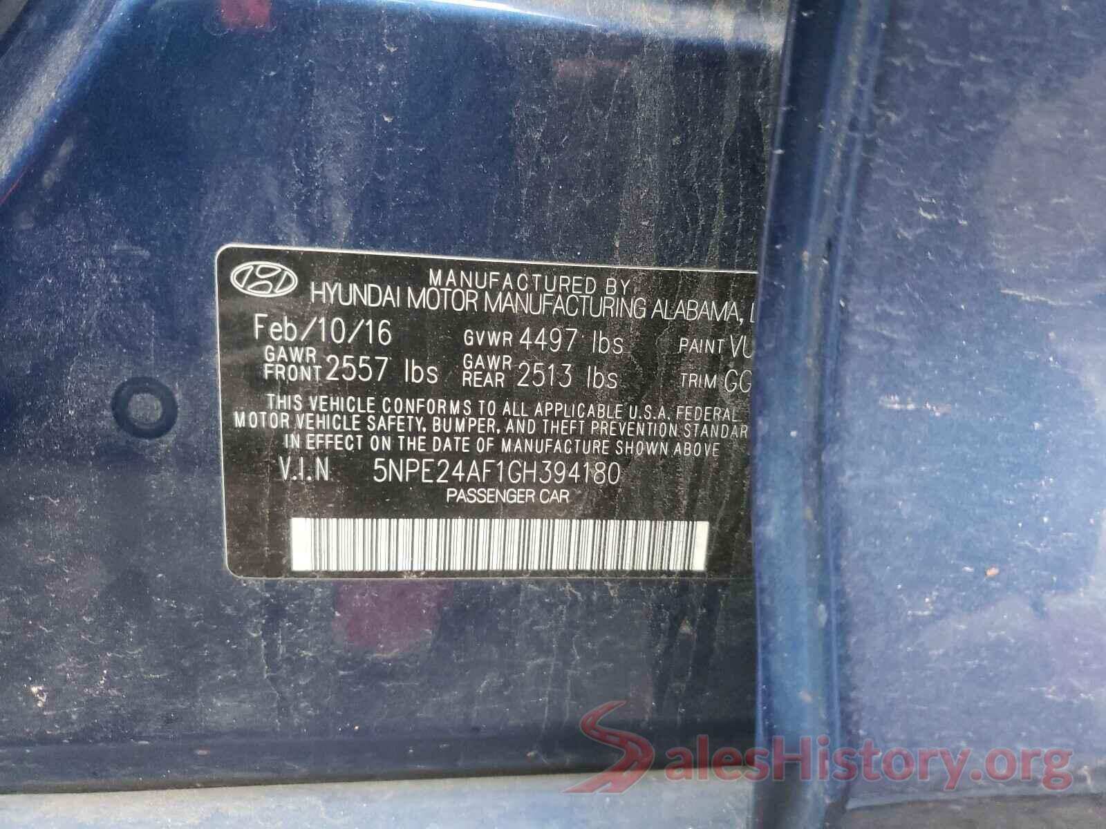 5NPE24AF1GH394180 2016 HYUNDAI SONATA