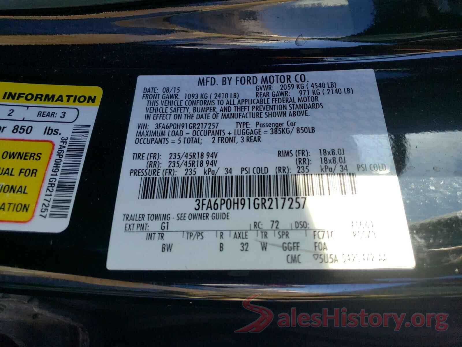 3FA6P0H91GR217257 2016 FORD FUSION