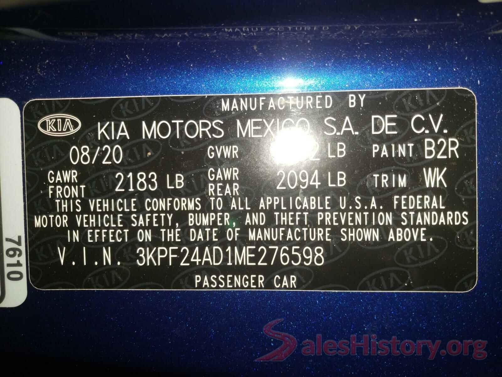 3KPF24AD1ME276598 2021 KIA FORTE