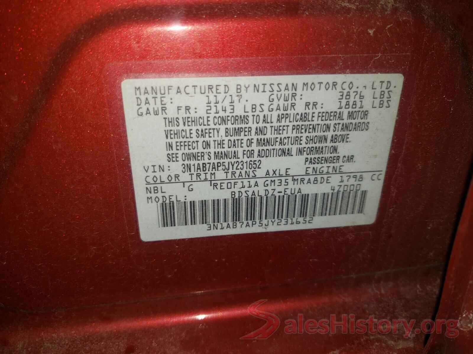 3N1AB7AP5JY231652 2018 NISSAN SENTRA