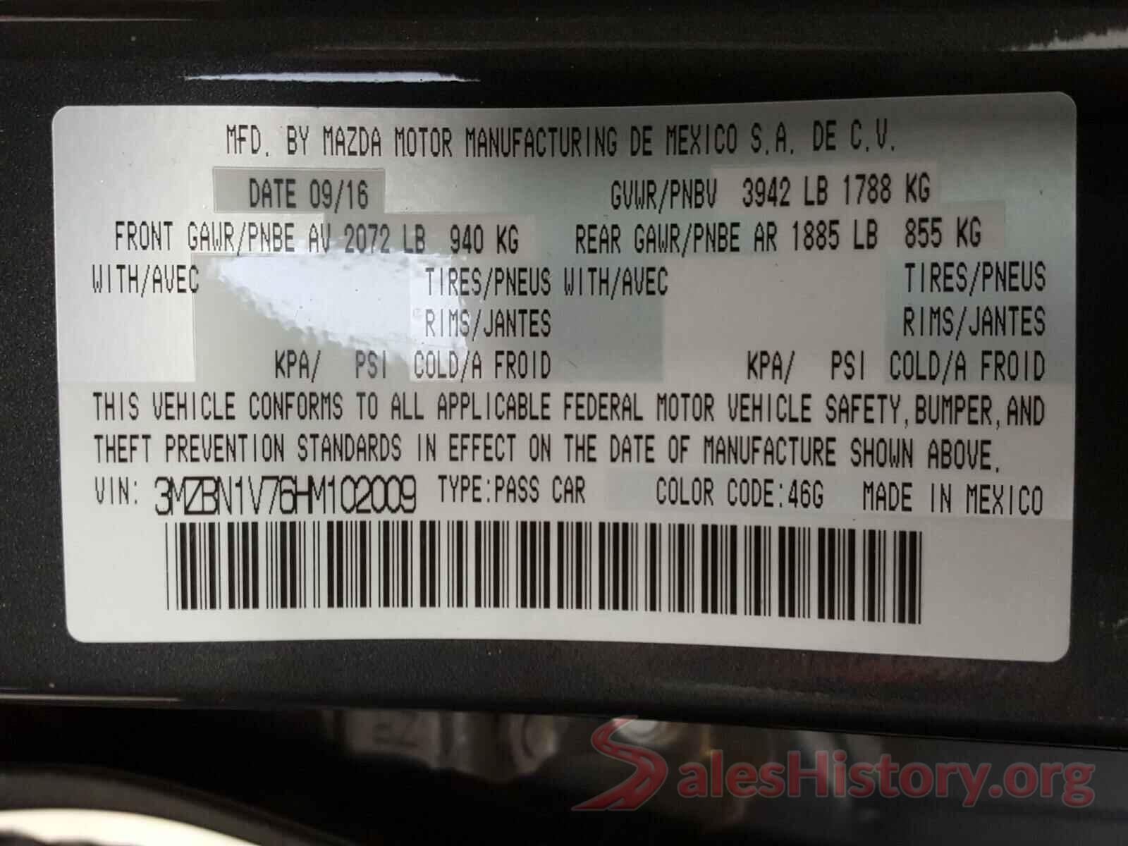 3MZBN1V76HM102009 2017 MAZDA 3