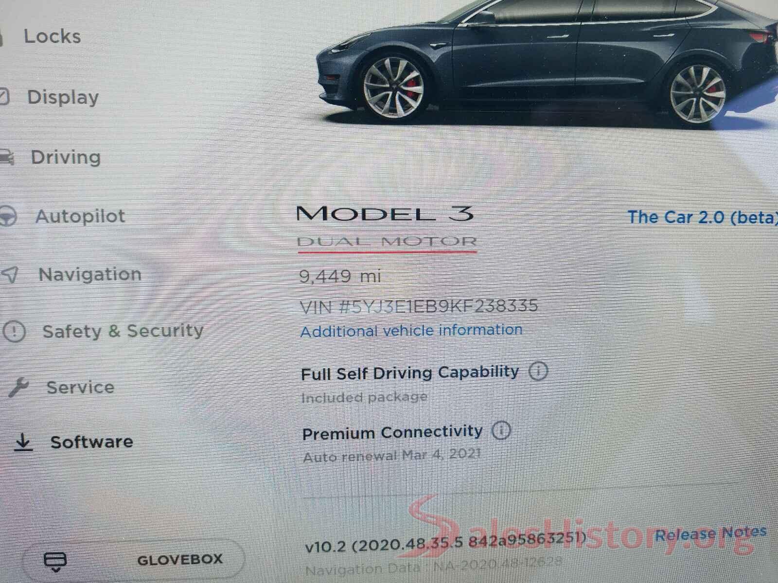 5YJ3E1EB9KF238335 2019 TESLA MODEL 3