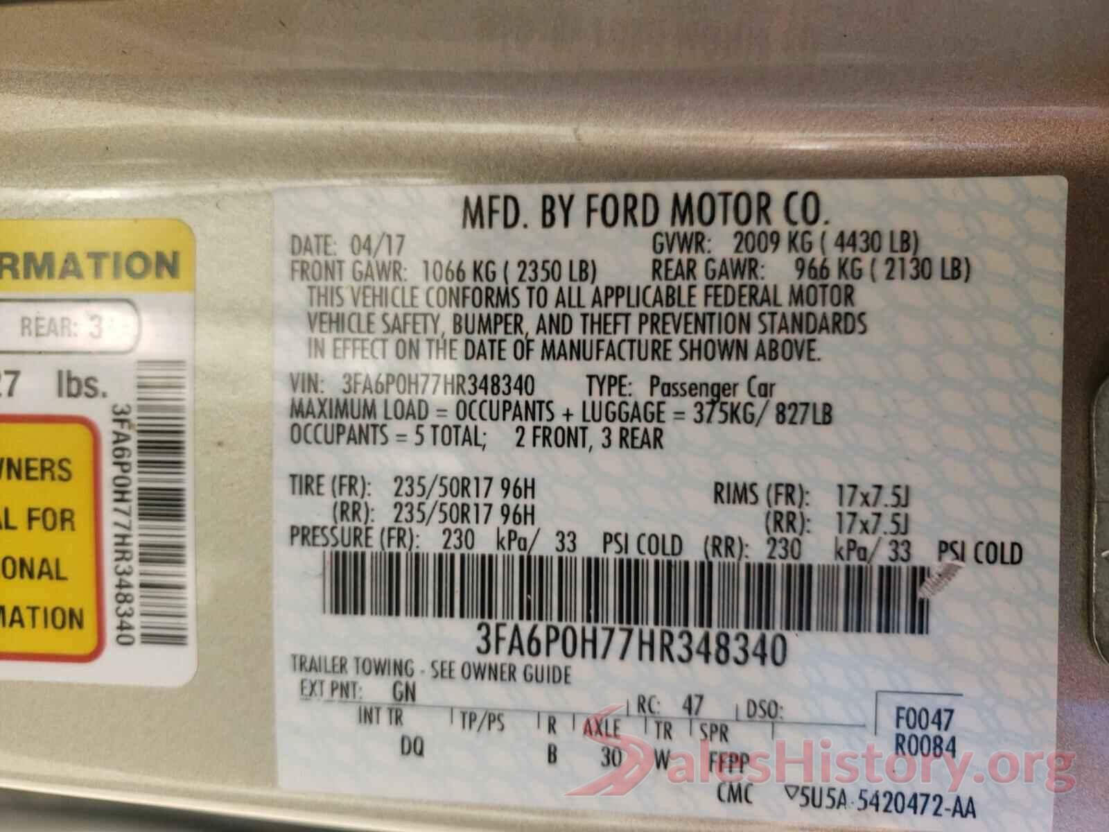 3FA6P0H77HR348340 2017 FORD FUSION