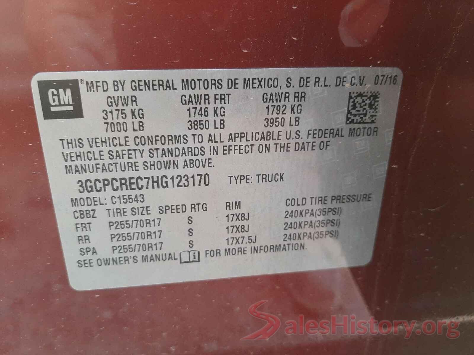 3GCPCREC7HG123170 2017 CHEVROLET SILVERADO