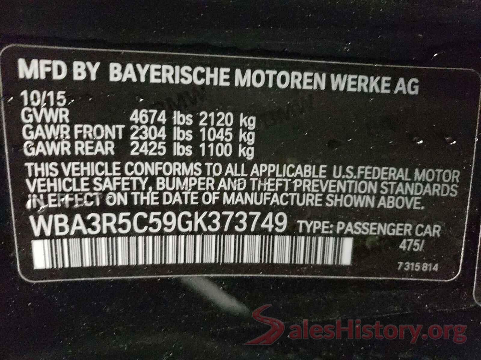 WBA3R5C59GK373749 2016 BMW 4 SERIES