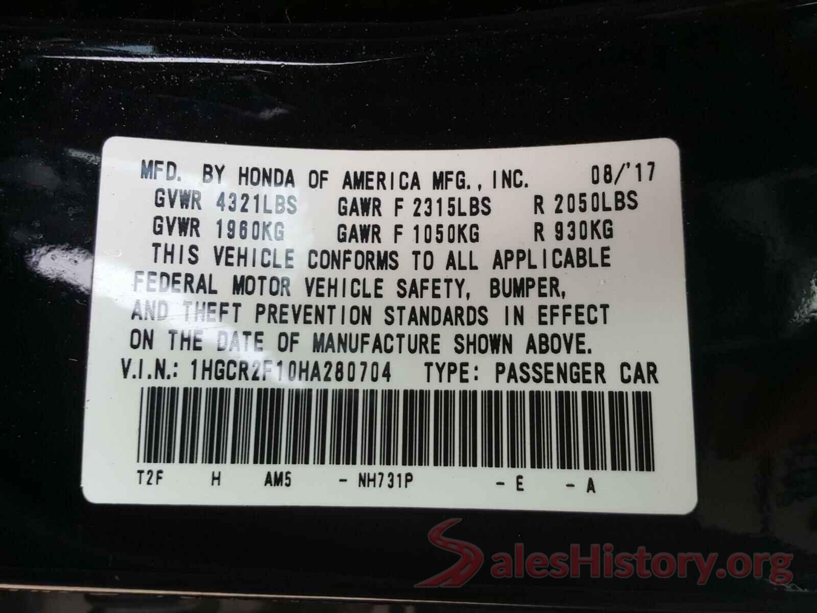 1HGCR2F10HA280704 2017 HONDA ACCORD