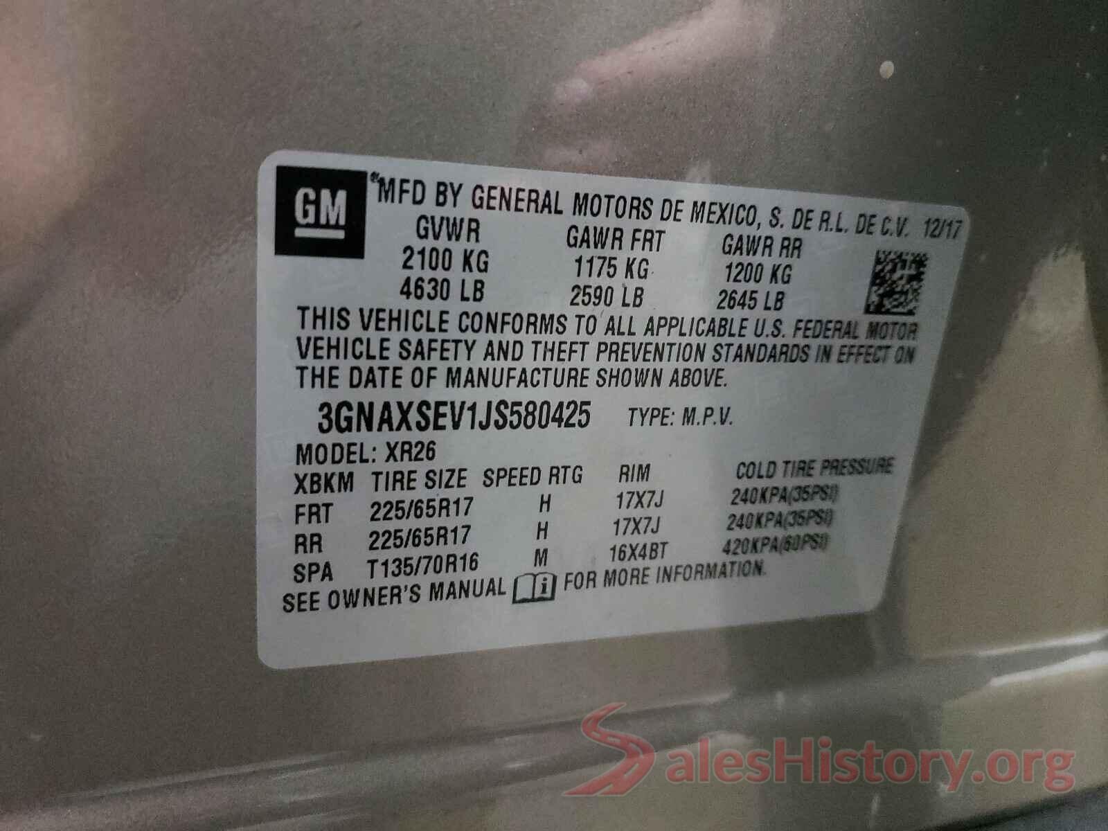 3GNAXSEV1JS580425 2018 CHEVROLET EQUINOX