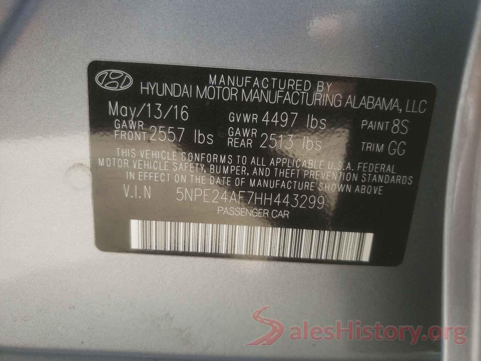 5NPE24AF7HH443299 2017 HYUNDAI SONATA