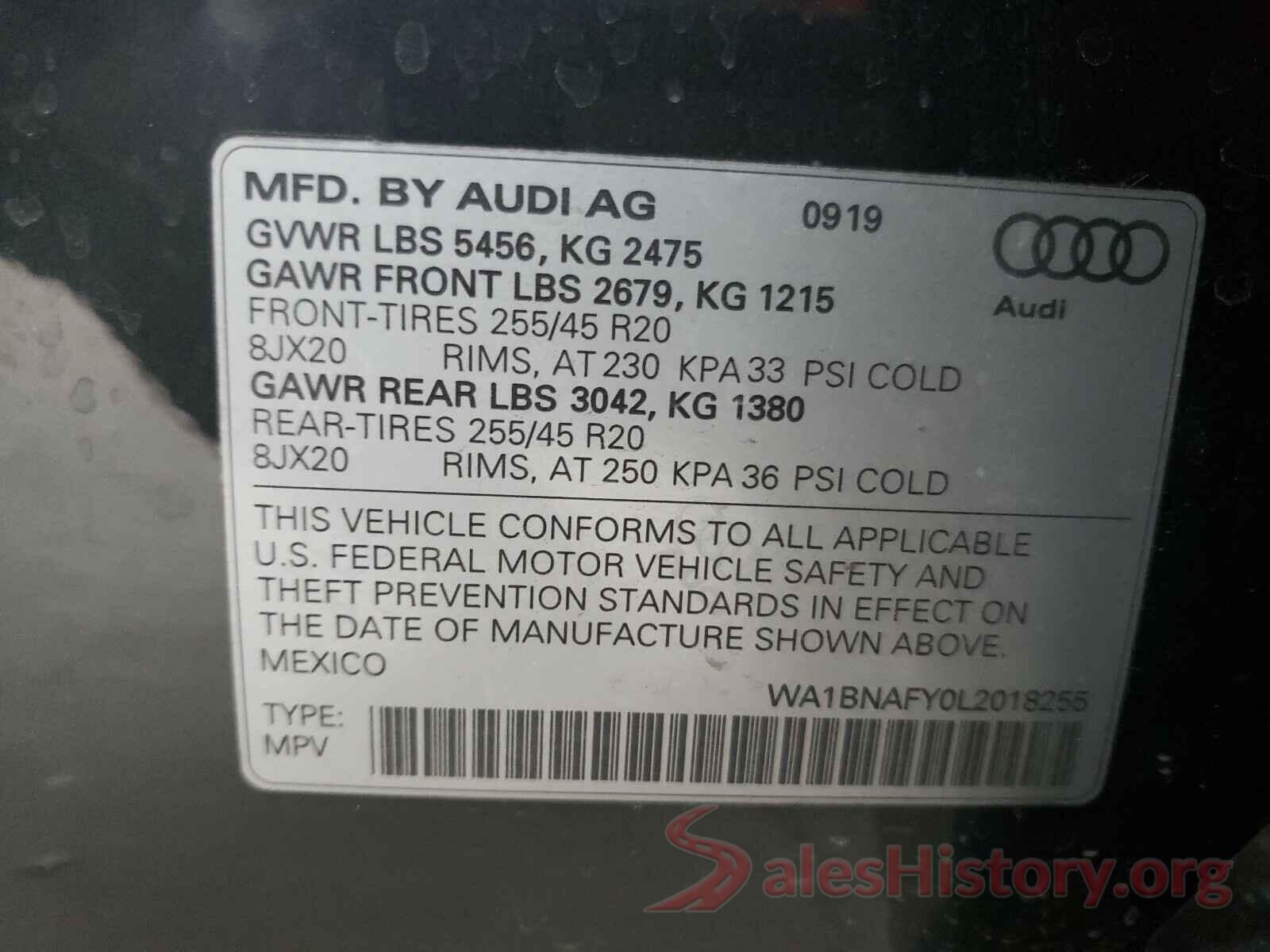 WA1BNAFY0L2018255 2020 AUDI Q5