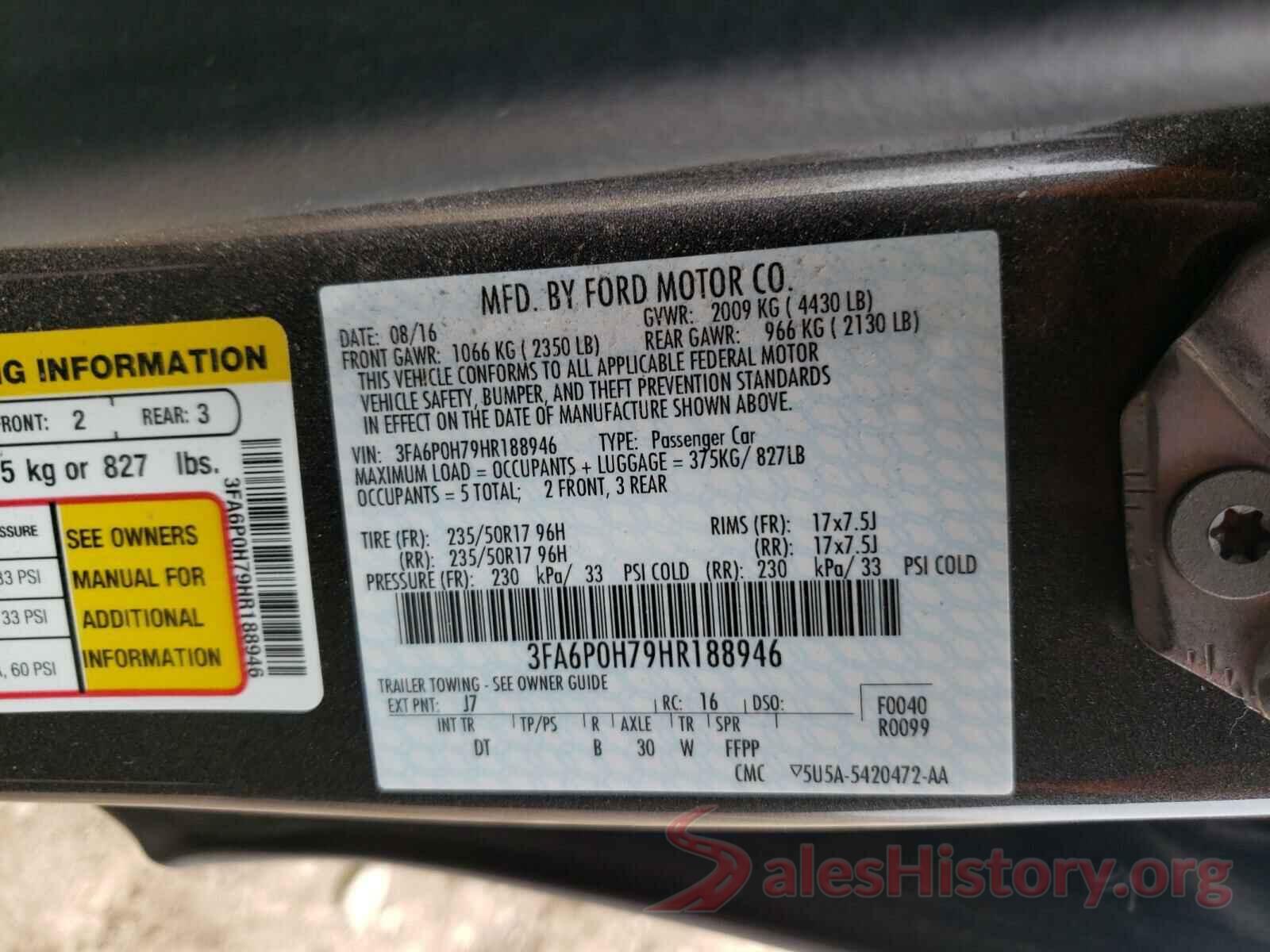 3FA6P0H79HR188946 2017 FORD FUSION