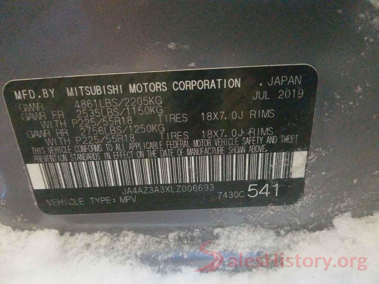 JA4AZ3A3XLZ006693 2020 MITSUBISHI OUTLANDER