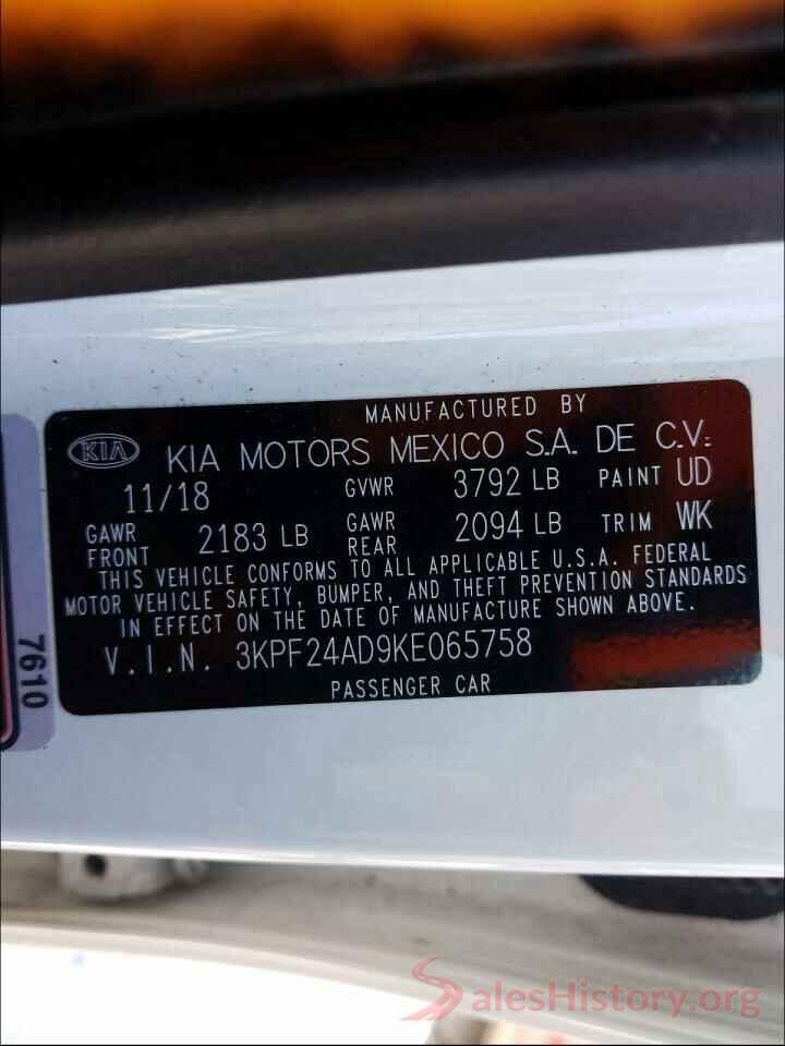 3KPF24AD9KE065758 2019 KIA FORTE