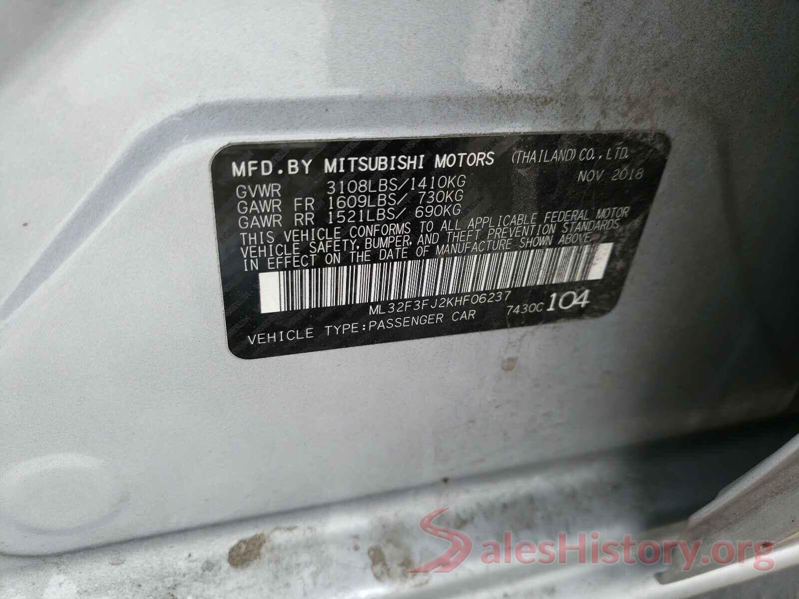 ML32F3FJ2KHF06237 2019 MITSUBISHI MIRAGE