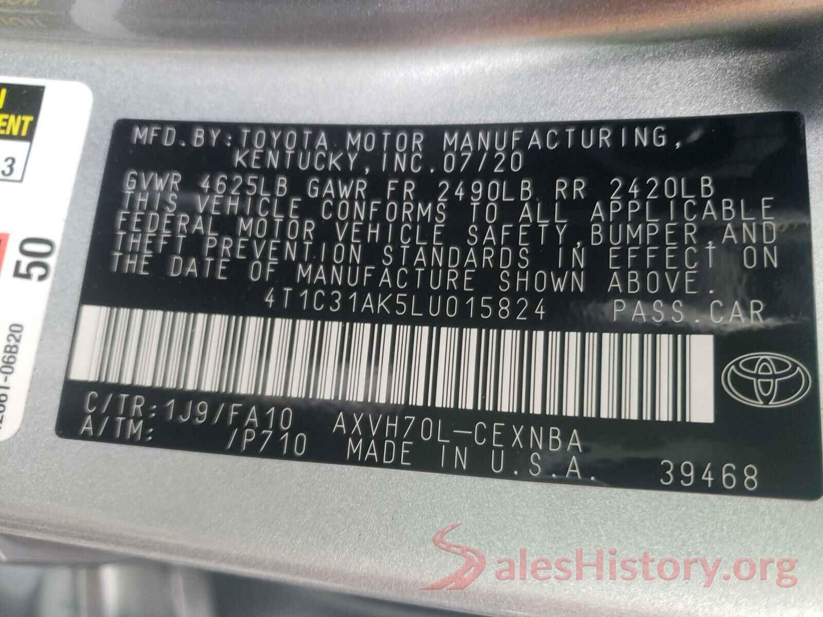 4T1C31AK5LU015824 2020 TOYOTA CAMRY