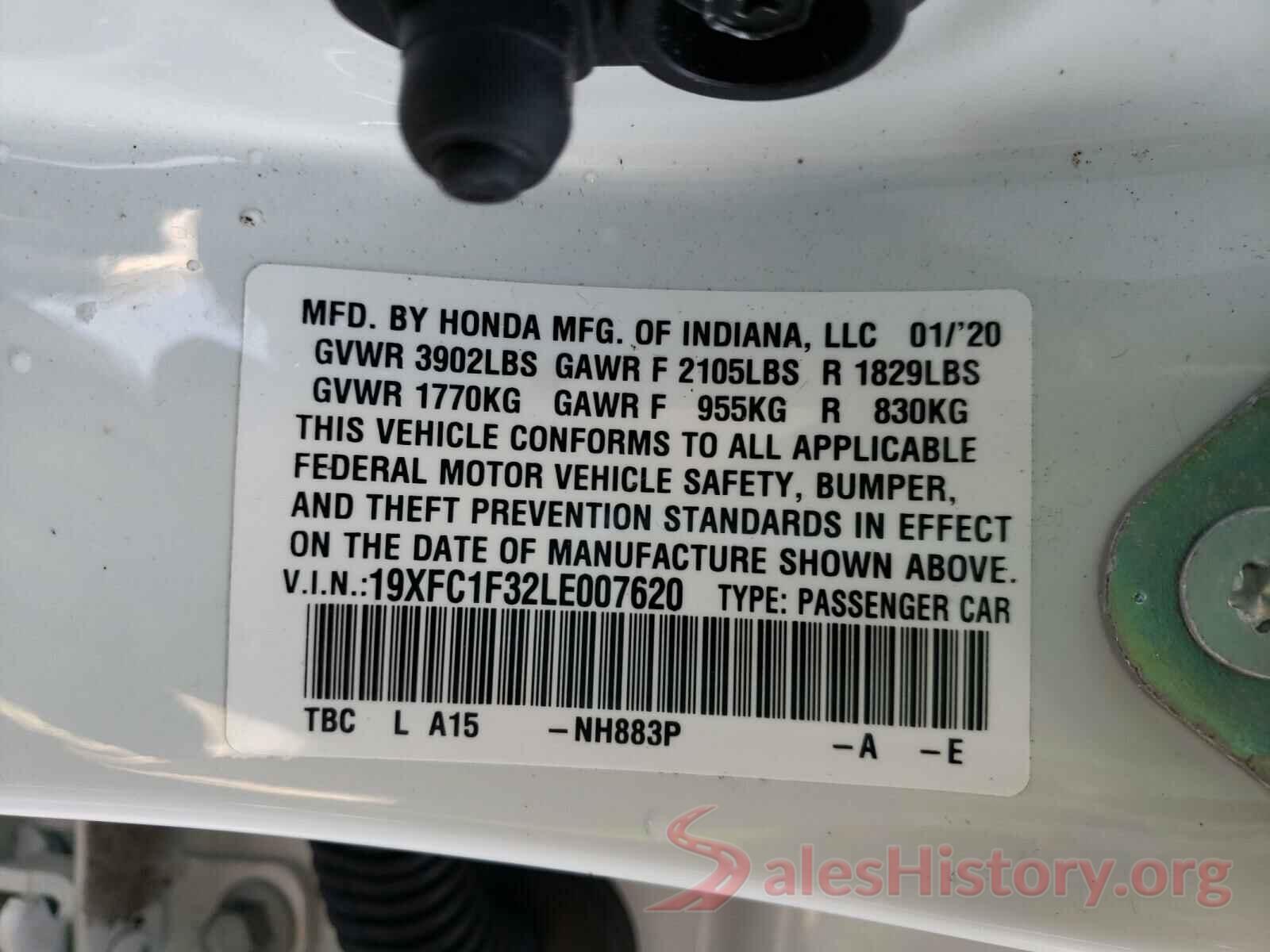 19XFC1F32LE007620 2020 HONDA CIVIC