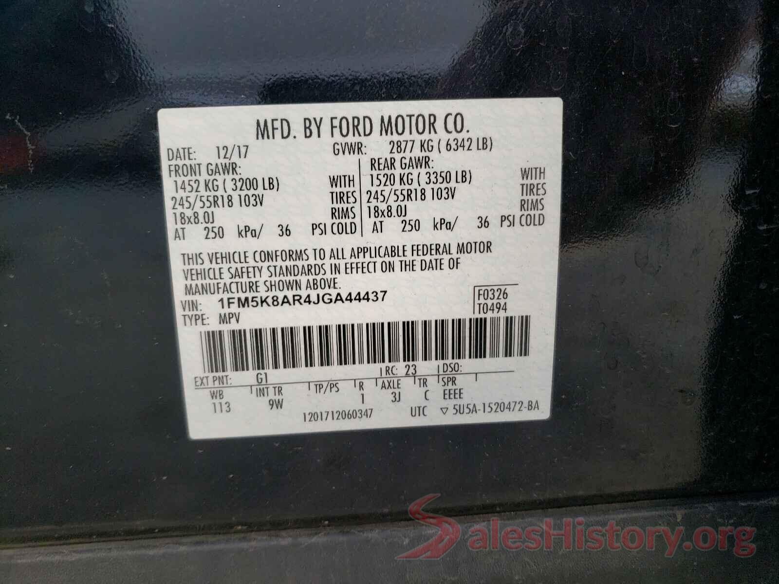 1FM5K8AR4JGA44437 2018 FORD EXPLORER