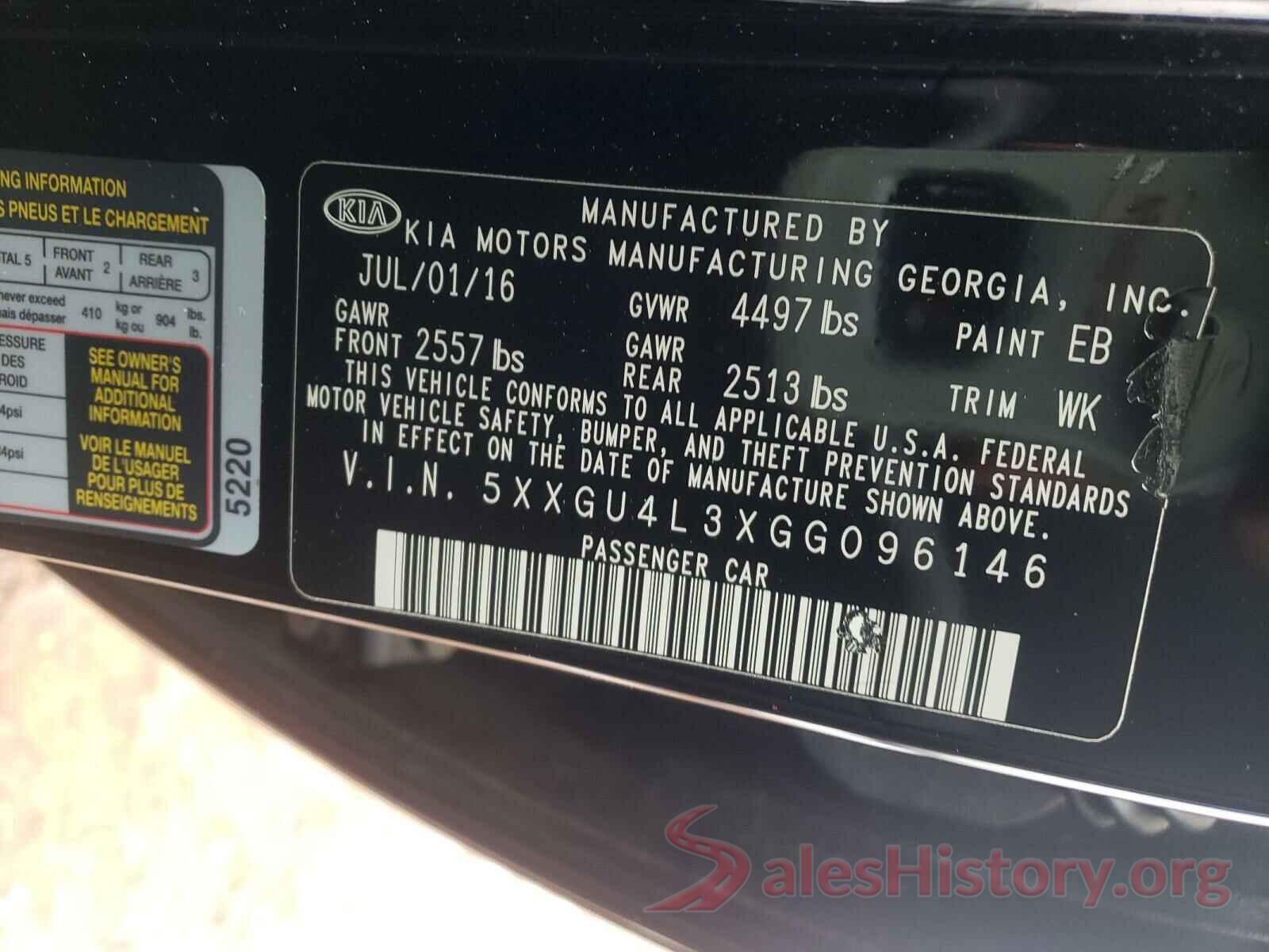 5XXGU4L3XGG096146 2016 KIA OPTIMA