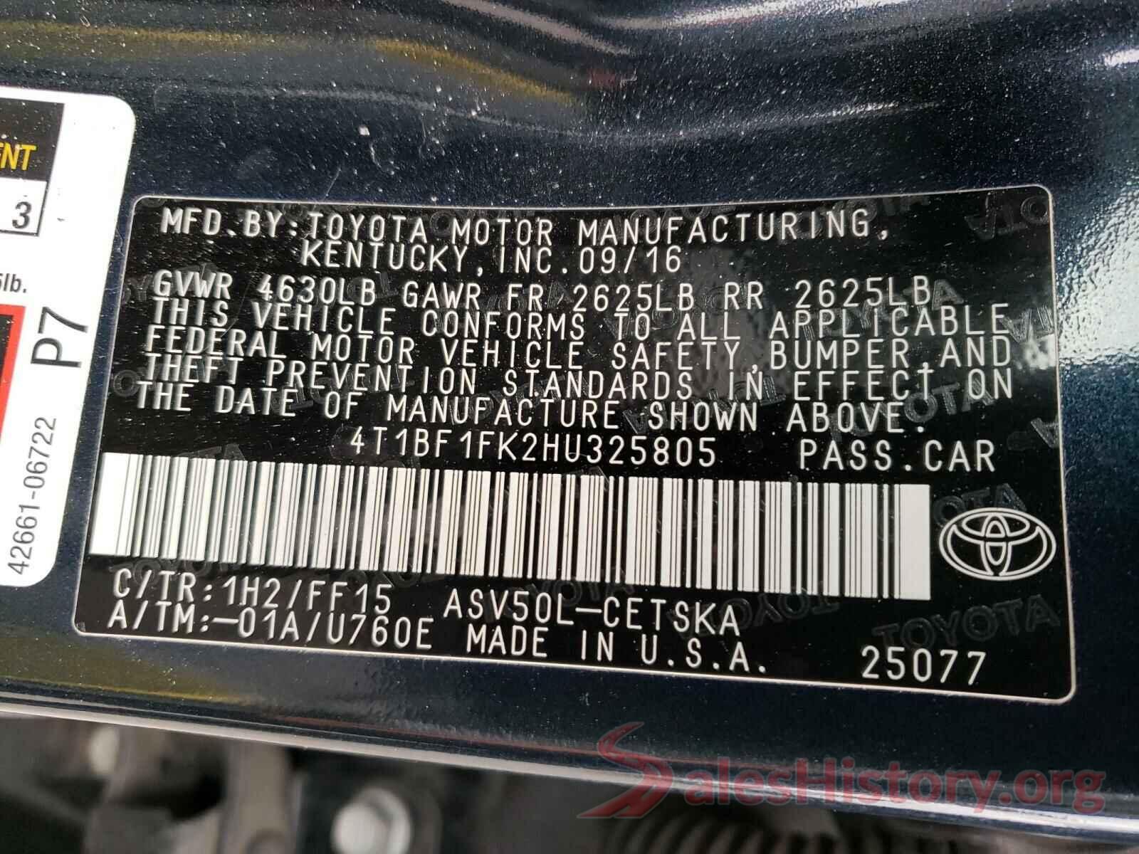 4T1BF1FK2HU325805 2017 TOYOTA CAMRY