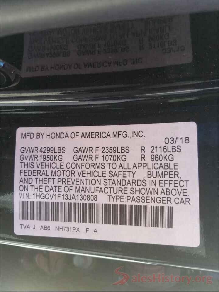 1HGCV1F13JA130808 2018 HONDA ACCORD