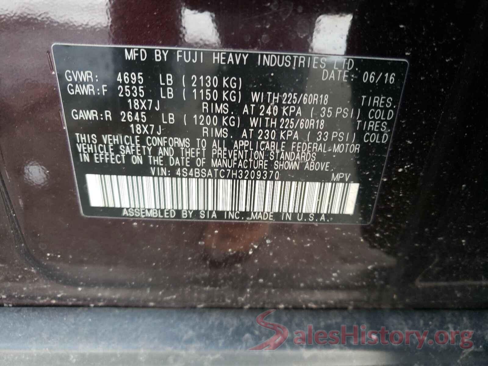 4S4BSATC7H3209370 2017 SUBARU OUTBACK