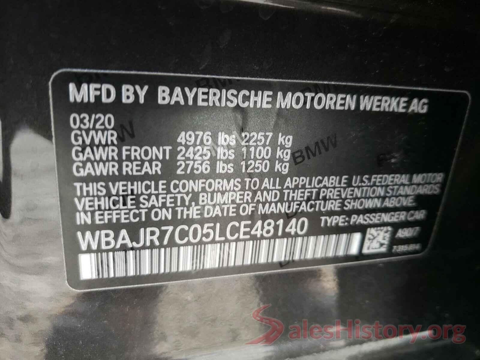 WBAJR7C05LCE48140 2020 BMW 5 SERIES