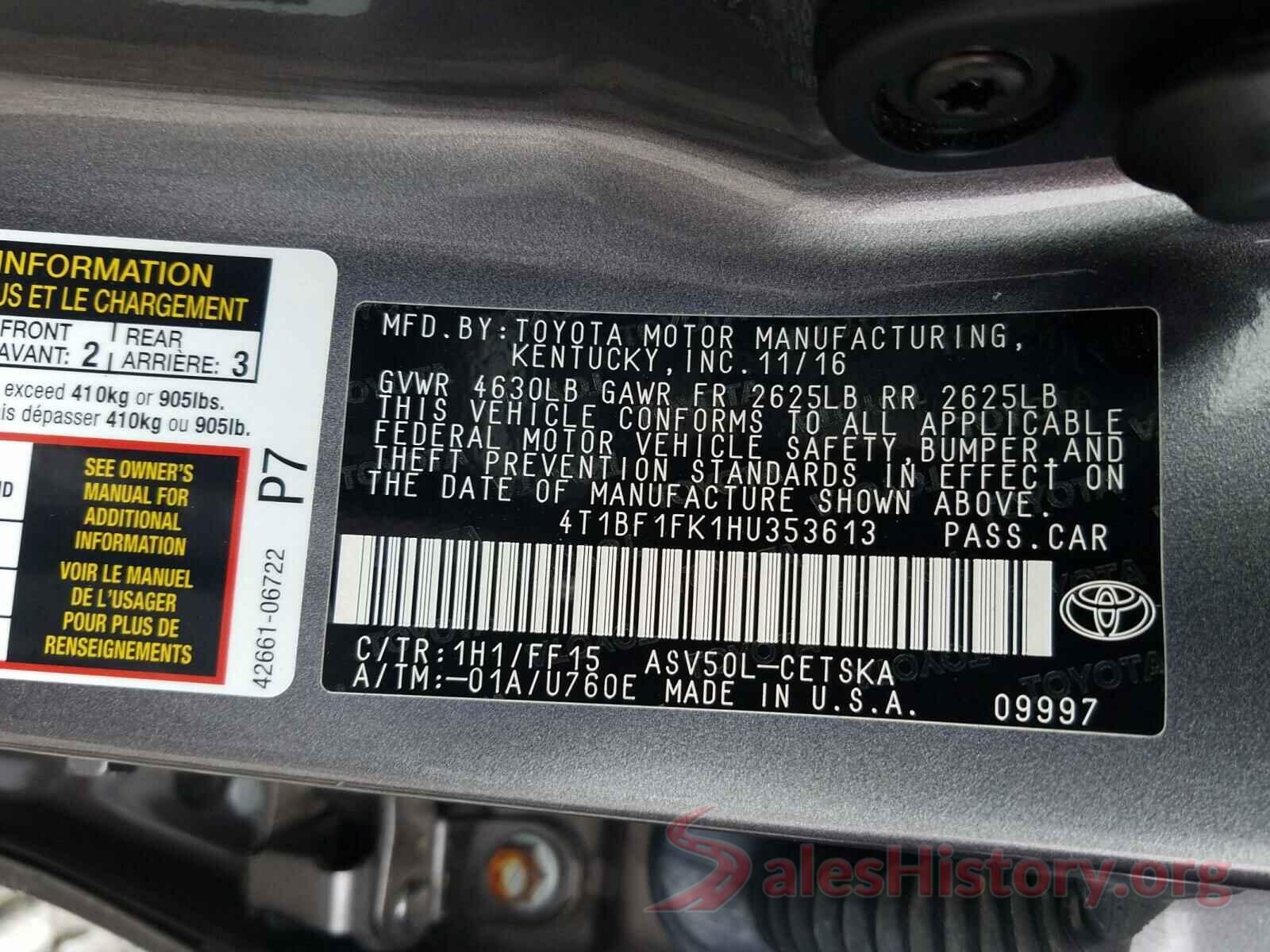 4T1BF1FK1HU353613 2017 TOYOTA CAMRY