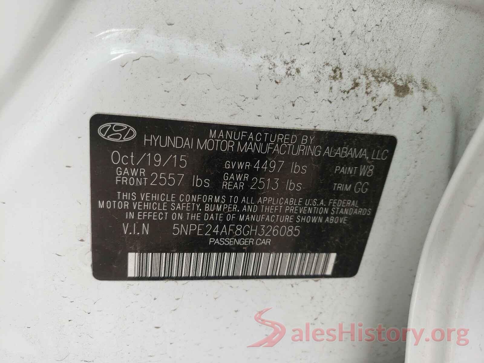 5NPE24AF8GH326085 2016 HYUNDAI SONATA