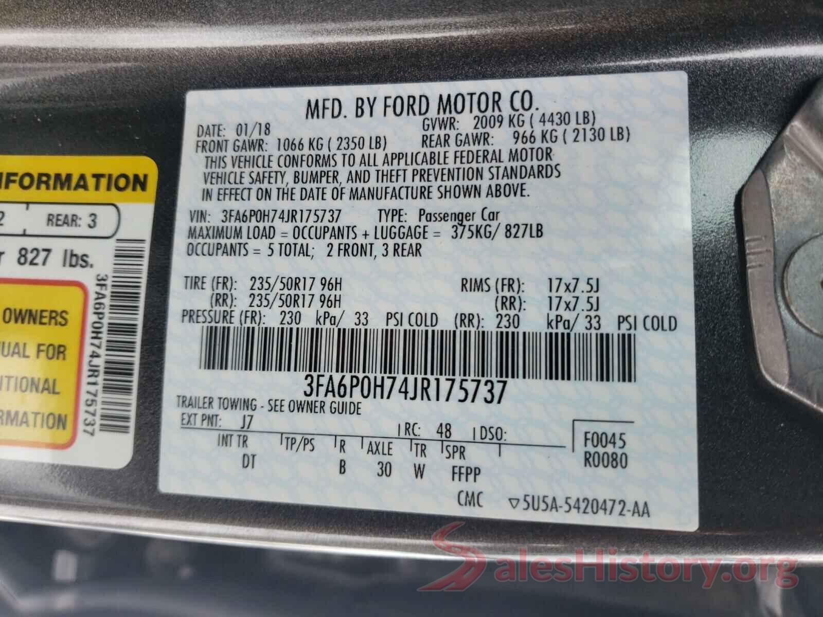 3FA6P0H74JR175737 2018 FORD FUSION