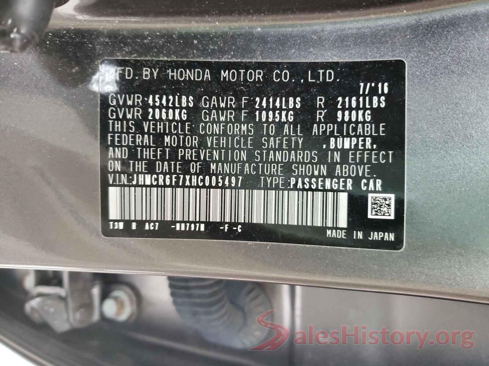 JHMCR6F7XHC005497 2017 HONDA ACCORD