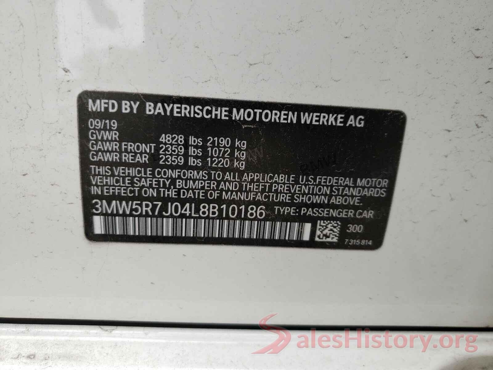 3MW5R7J04L8B10186 2020 BMW 3 SERIES