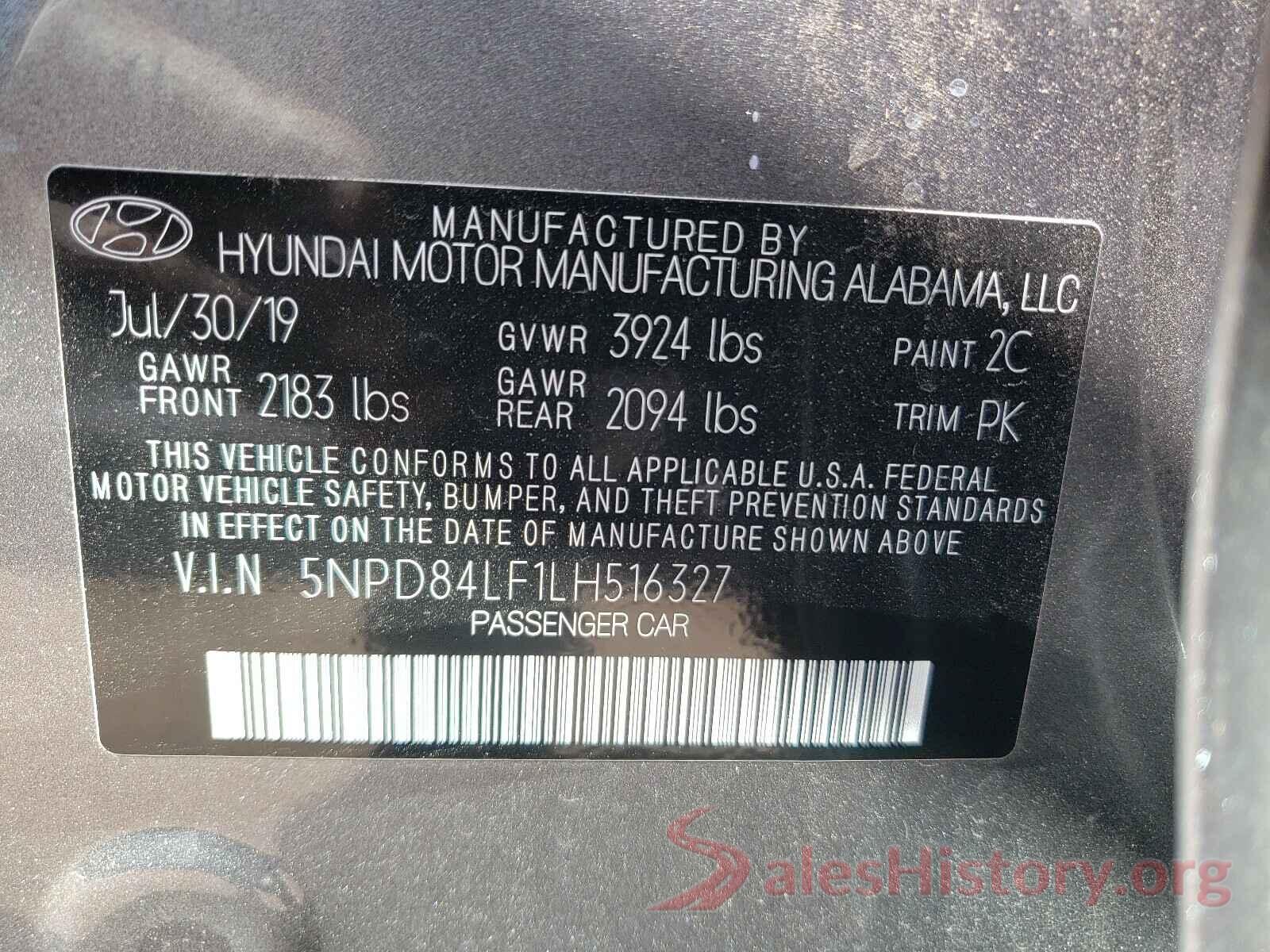 5NPD84LF1LH516327 2020 HYUNDAI ELANTRA