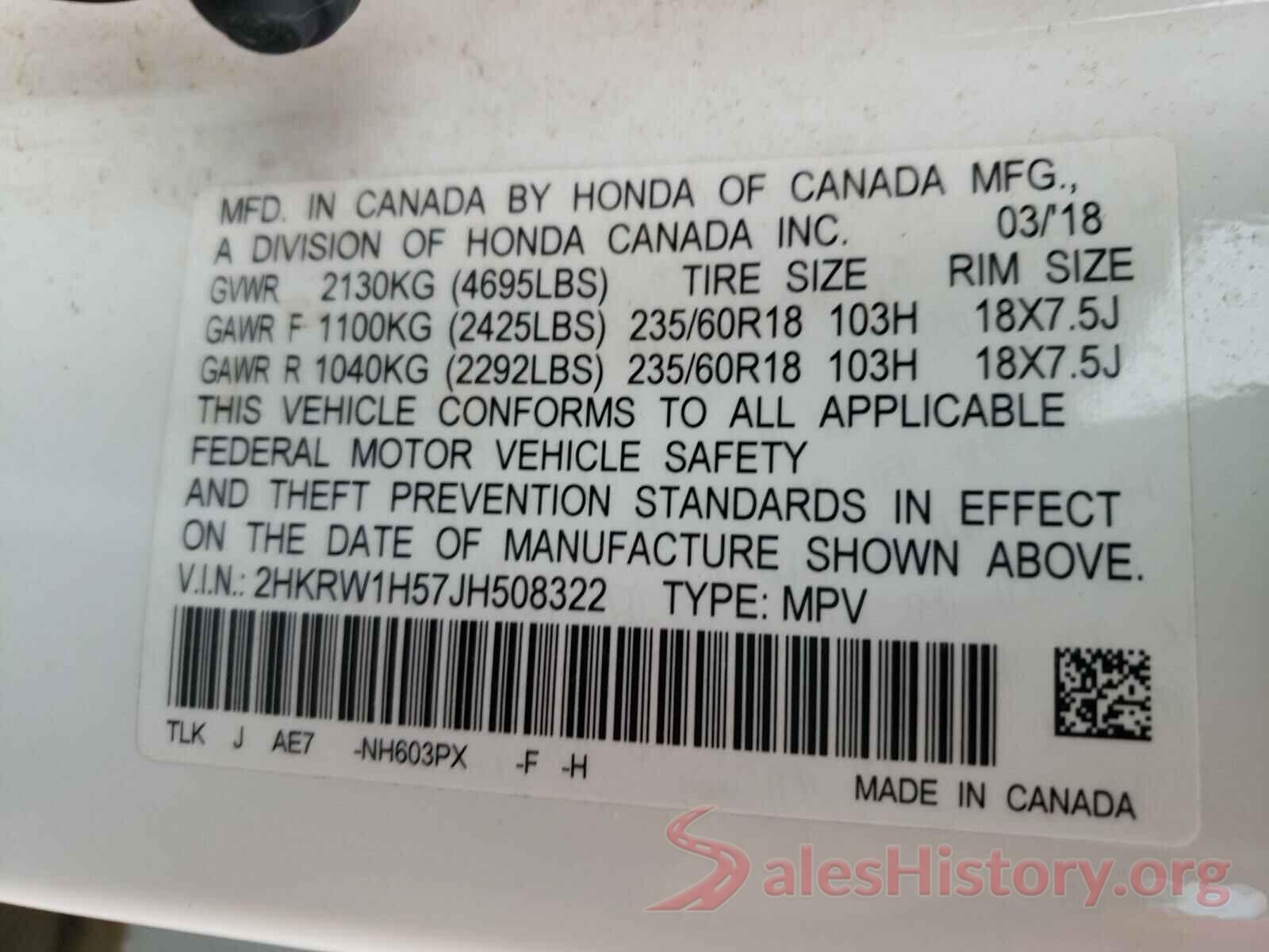 2HKRW1H57JH508322 2018 HONDA CRV