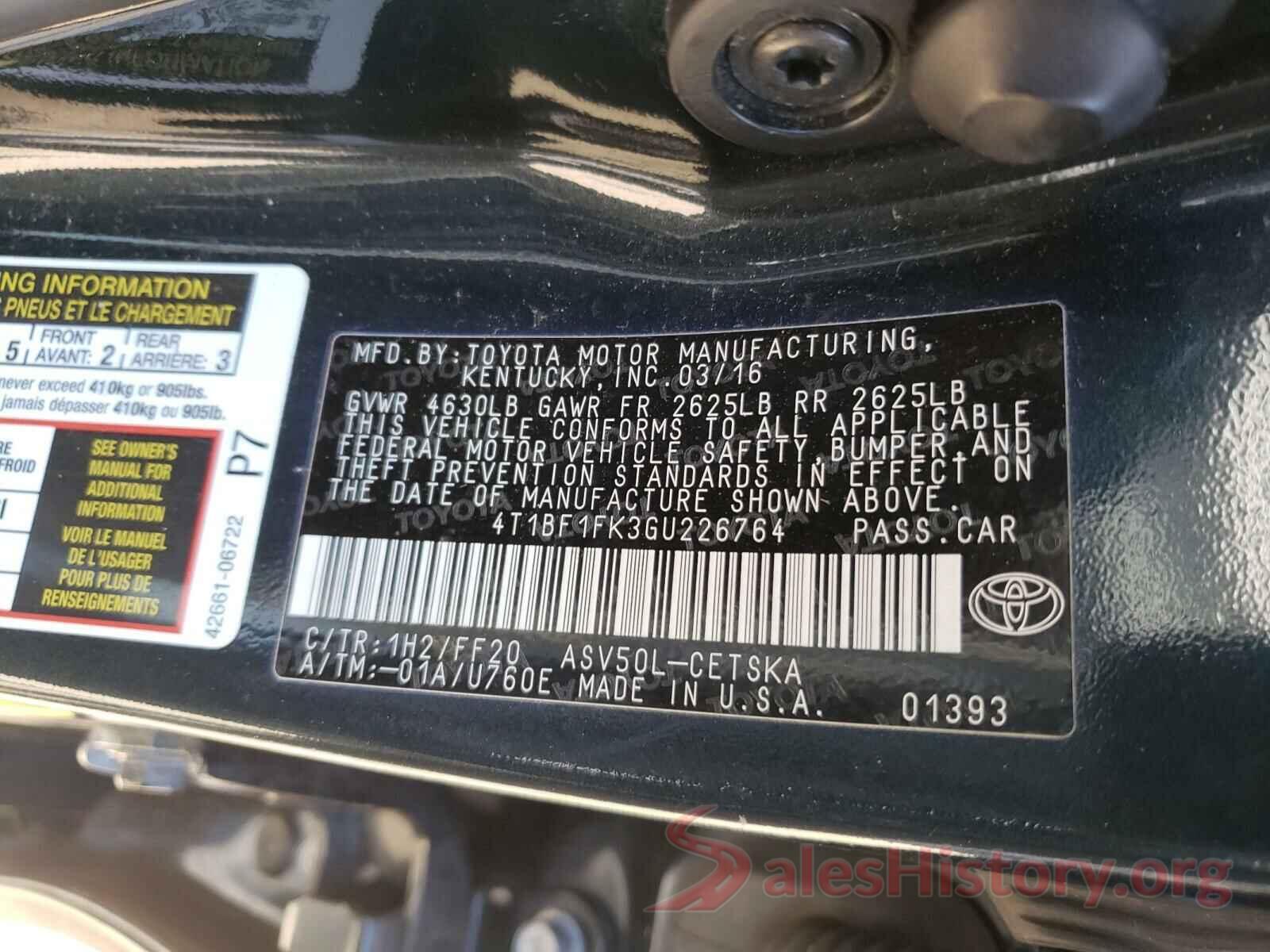 4T1BF1FK3GU226764 2016 TOYOTA CAMRY