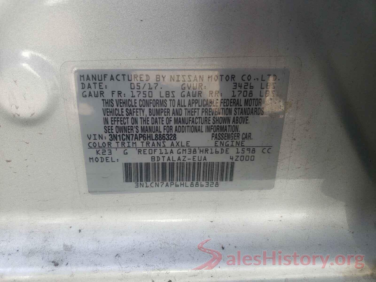 3N1CN7AP6HL886328 2017 NISSAN VERSA