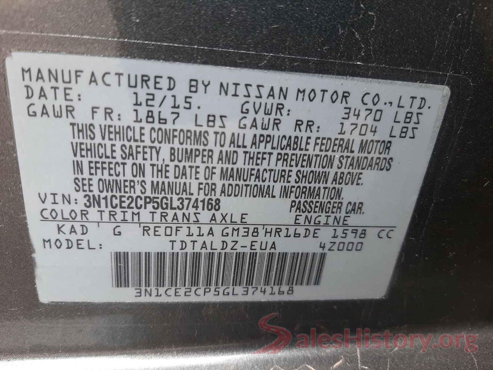 3N1CE2CP5GL374168 2016 NISSAN VERSA