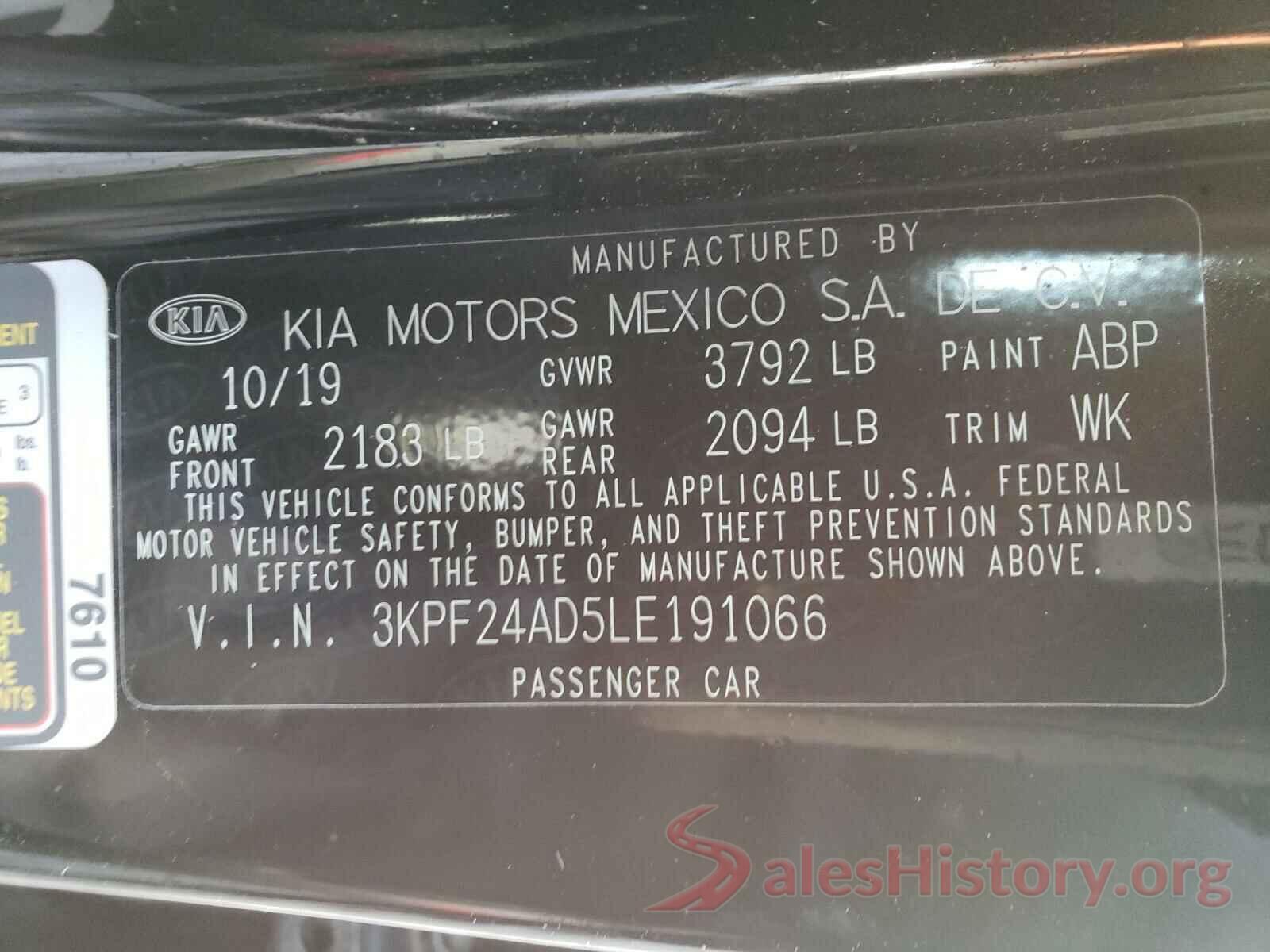 3KPF24AD5LE191066 2020 KIA FORTE