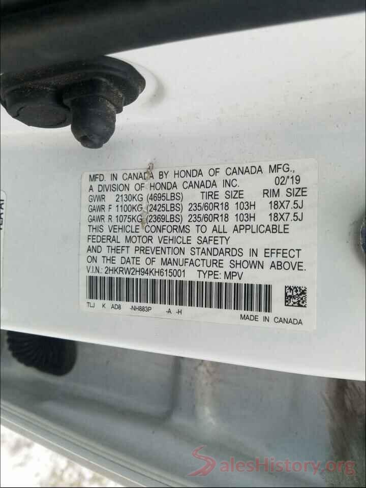 2HKRW2H94KH615001 2019 HONDA CRV