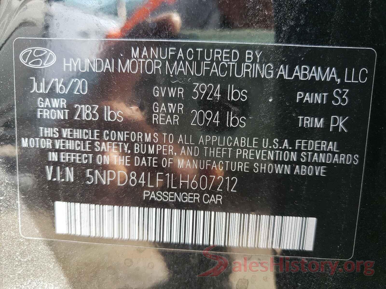 5NPD84LF1LH607212 2020 HYUNDAI ELANTRA