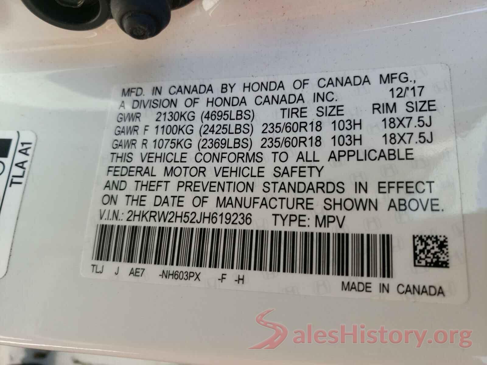 2HKRW2H52JH619236 2018 HONDA CRV