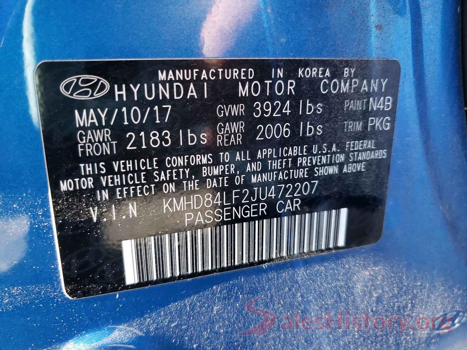 KMHD84LF2JU472207 2018 HYUNDAI ELANTRA