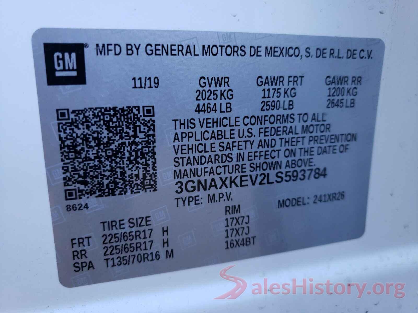 3GNAXKEV2LS593784 2020 CHEVROLET EQUINOX