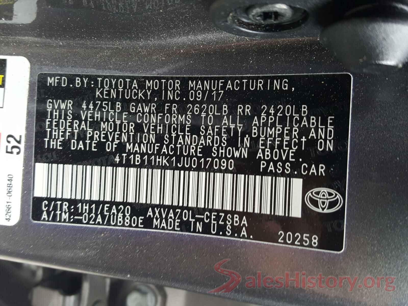 4T1B11HK1JU017090 2018 TOYOTA CAMRY