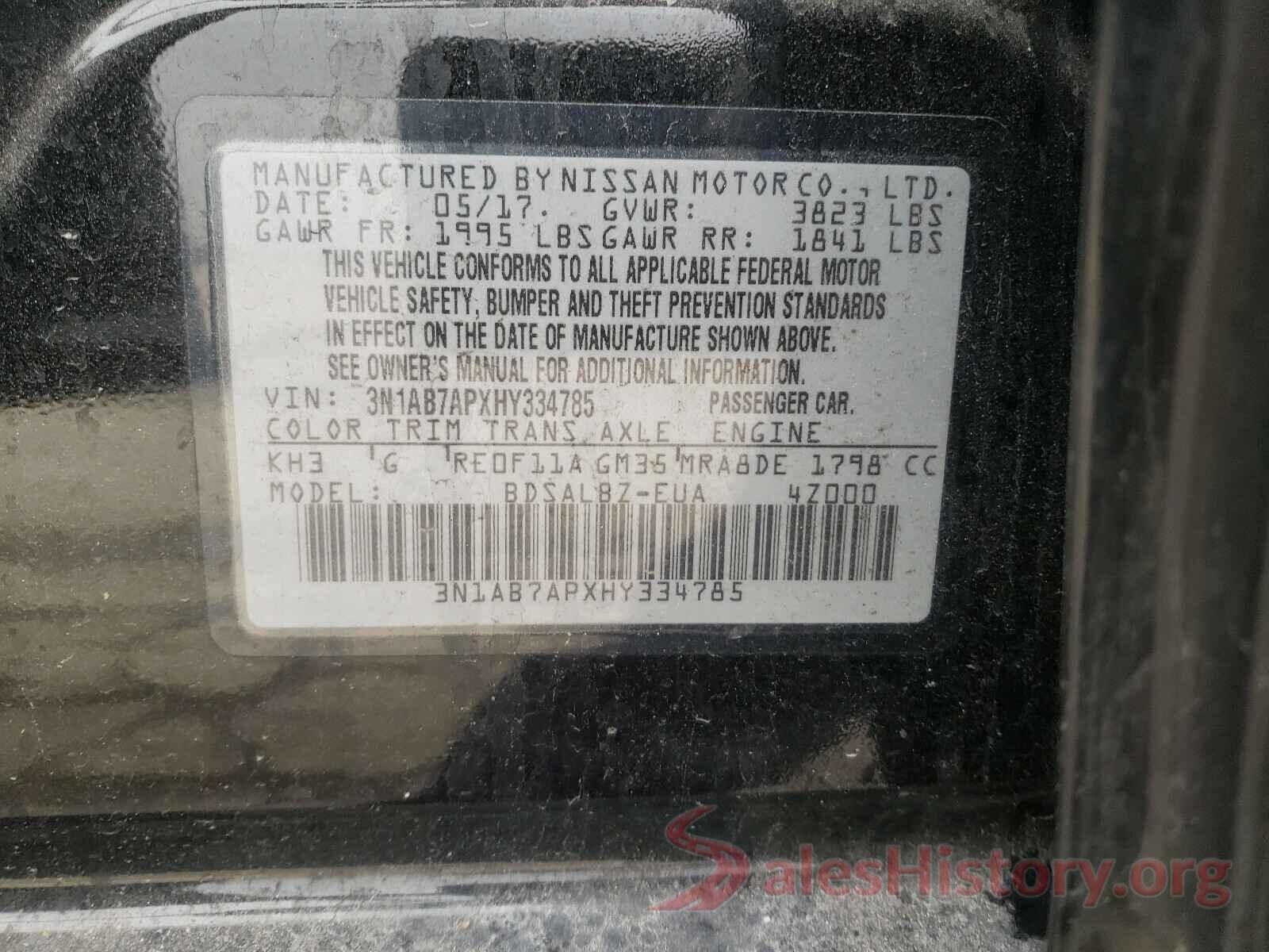 3N1AB7APXHY334785 2017 NISSAN SENTRA