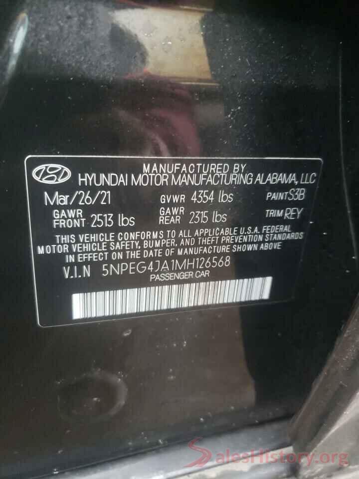 5NPEG4JA1MH126568 2021 HYUNDAI SONATA