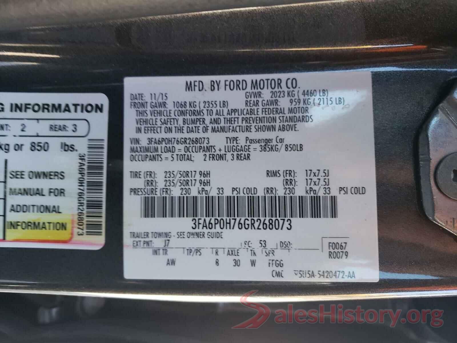 3FA6P0H76GR268073 2016 FORD FUSION