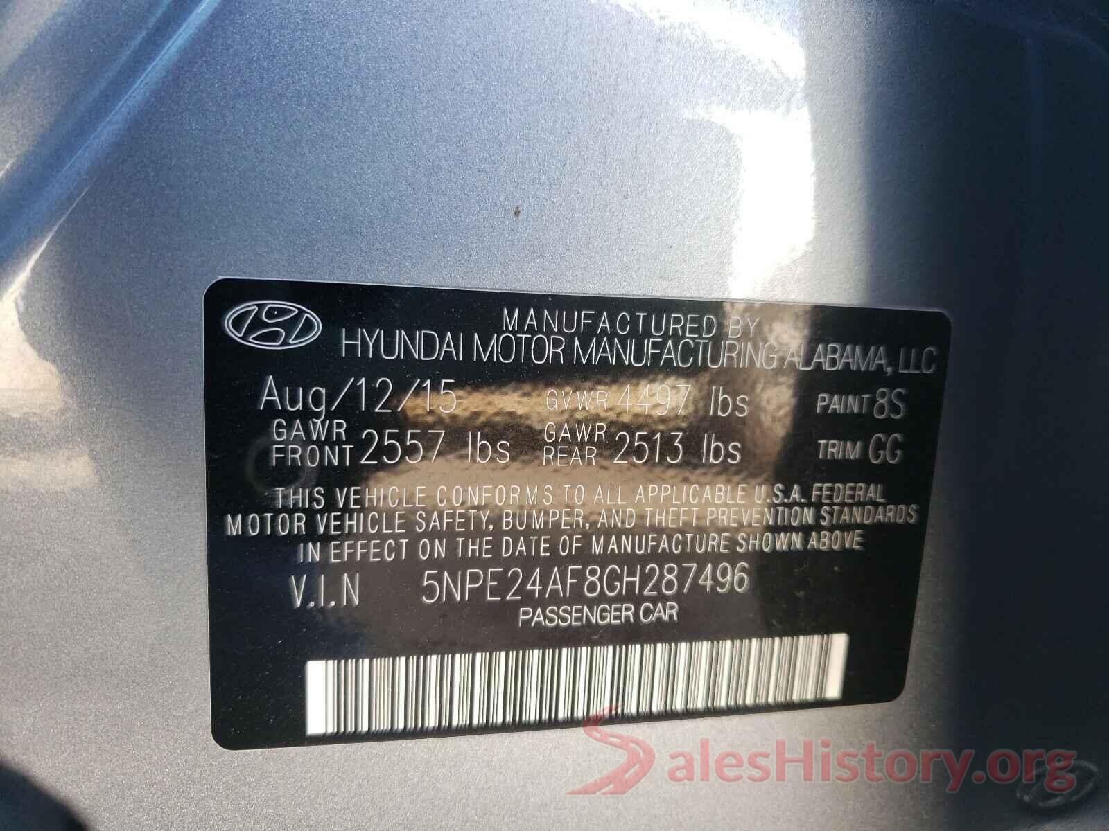 5NPE24AF8GH287496 2016 HYUNDAI SONATA