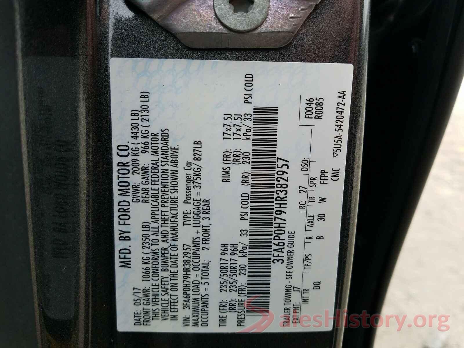 3FA6P0H79HR382957 2017 FORD FUSION